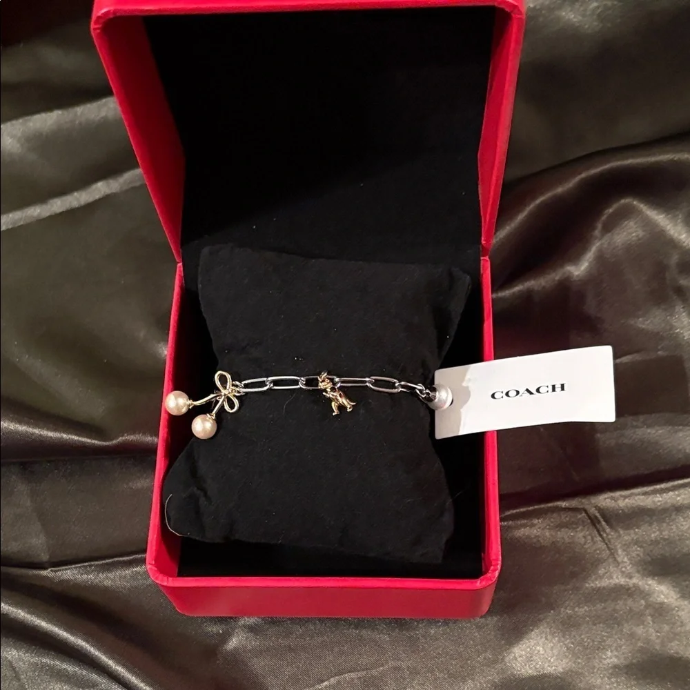 Coach Gold and Silver Charm Bracelet with fresh water pearls